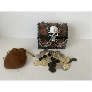 Nautical Pirate Skull Treasure Chest, Unique Trinket Box, 6 Inches. Coins Too!!